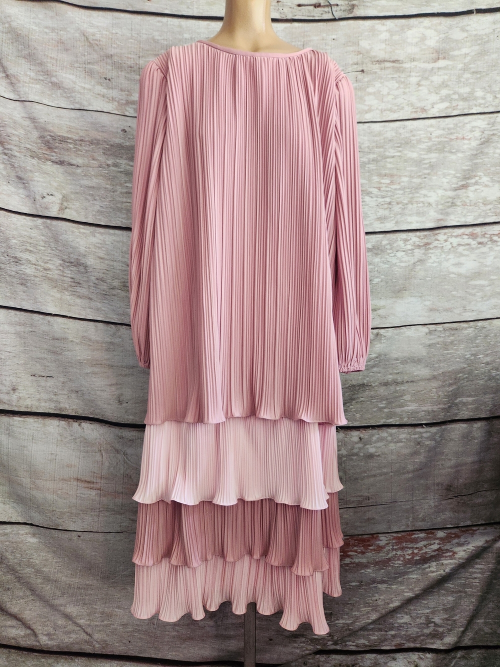 Vintage Pleated Layered Pink Women's Dress